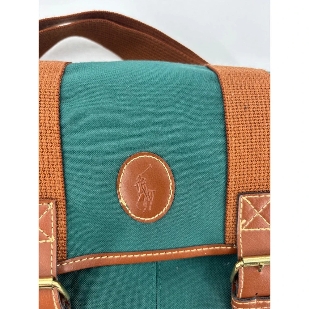 Polo Ralph Lauren Messenger Bag Unisex Medium Green‎ Canvas Crossbody Preppy